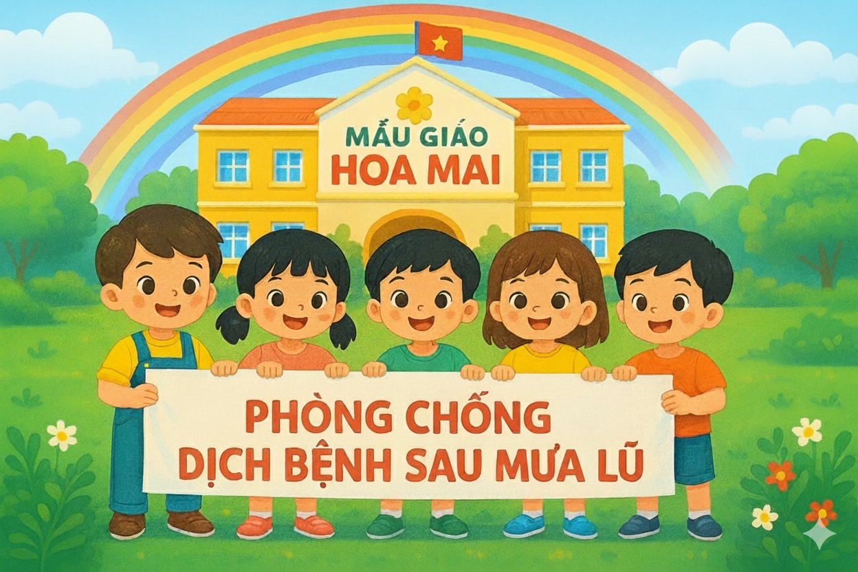 TUYÊN TRUYỀN PHÒNG CHỐNG DỊCH BỆNH SAU MÙA MƯA LŨ TẠI TRƯỜNG MẪU GIÁO HOA MAI